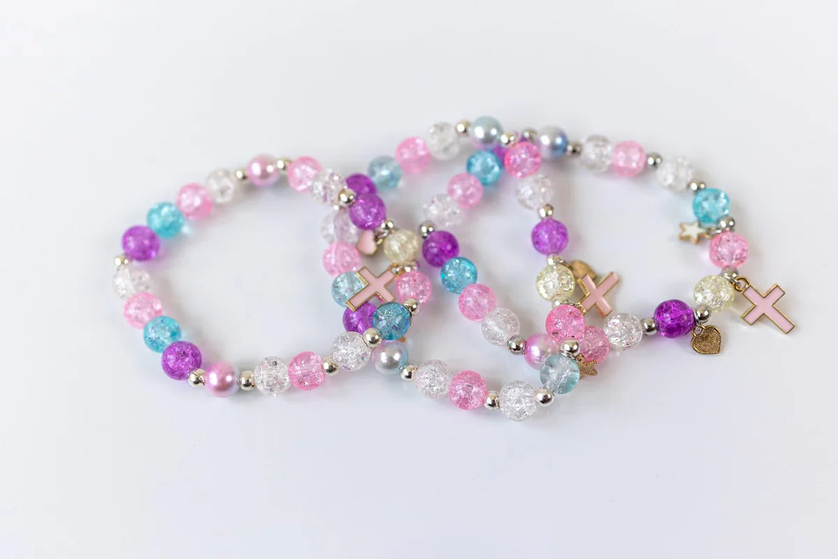Cheeky Plum Crushed Glass Cross bracelet