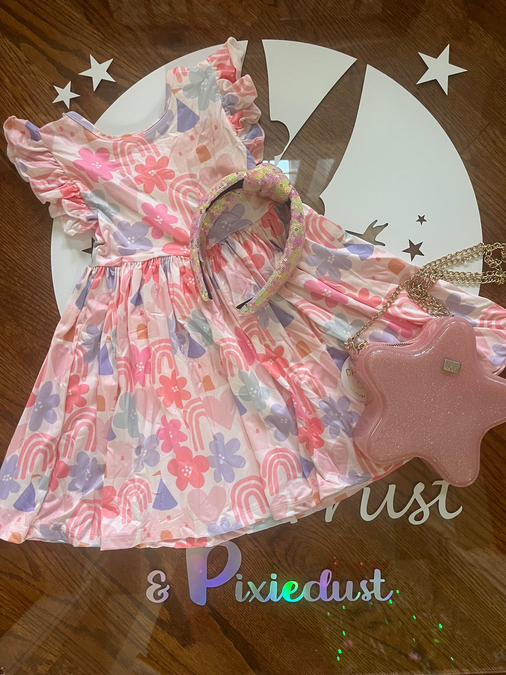 Castles & Rainbows Flutter Sleeve Twirl Dress