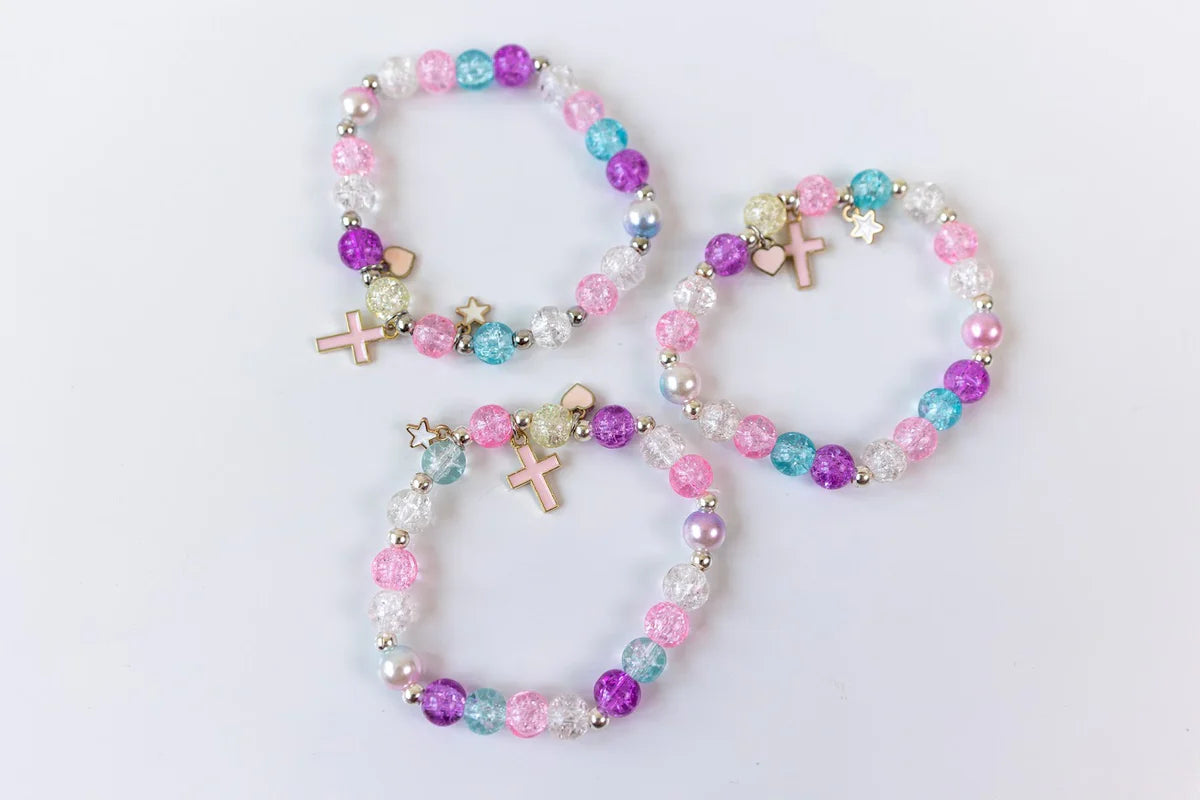 Cheeky Plum Crushed Glass Cross bracelet