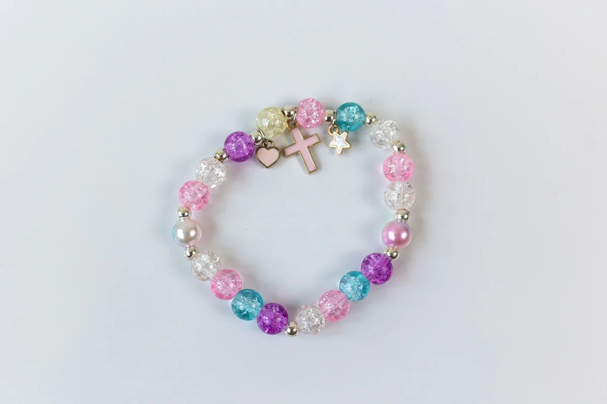 Cheeky Plum Crushed Glass Cross bracelet