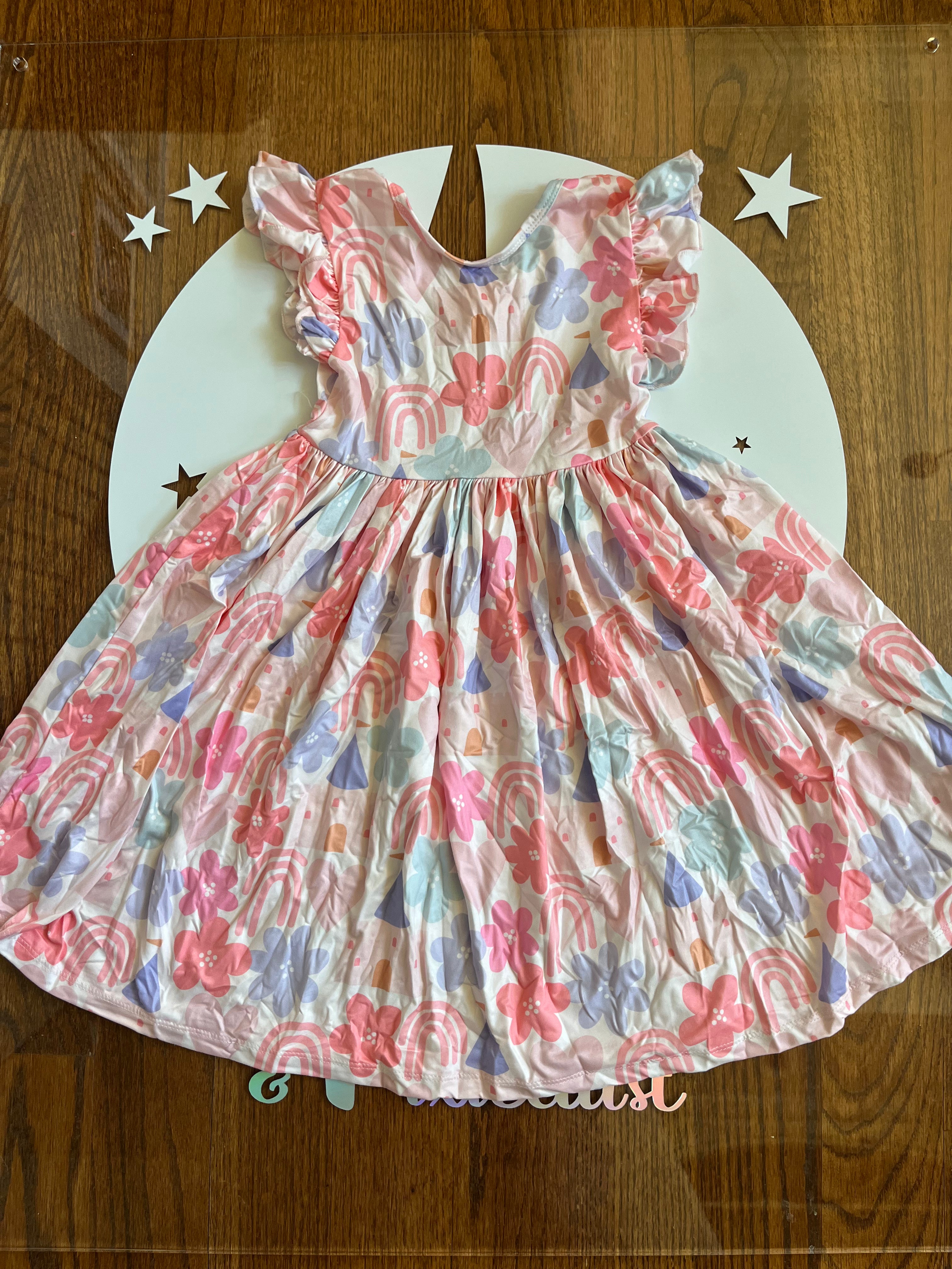 Castles & Rainbows Flutter Sleeve Twirl Dress
