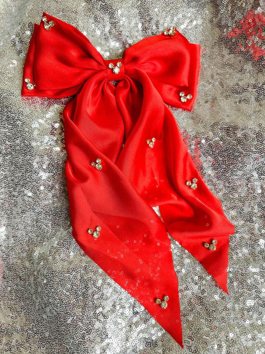 Red satin Bling Bow