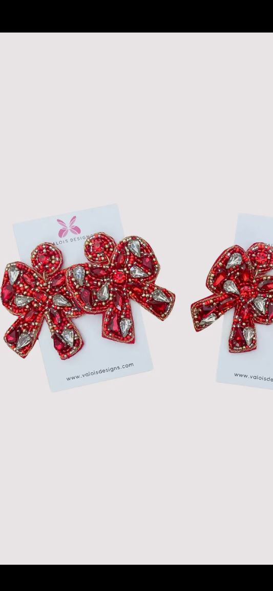 Red Bling Bow Earrings