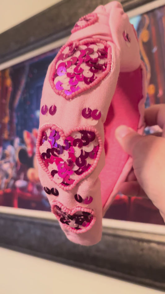 Valentines Beaded Heart Headband